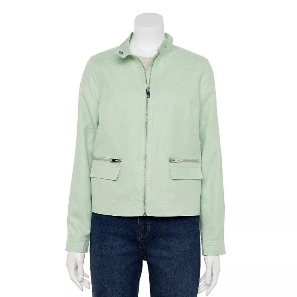 Women's Apt. 9 Long Sleeve Moto Jacket in Pearberry Green Size Large $68.00